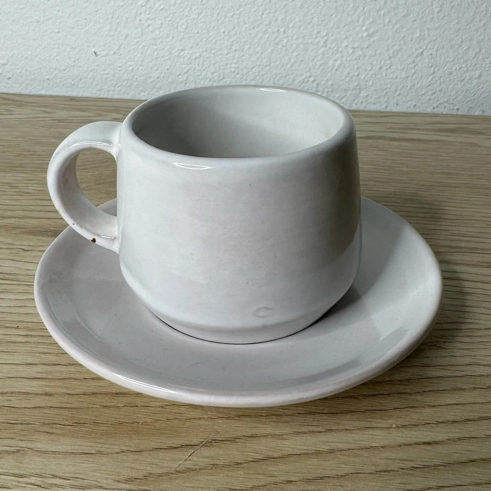 Set of 5 Frankoma Bone‎ White Cream Tea Cups and Saucers Handmade Art Pottery